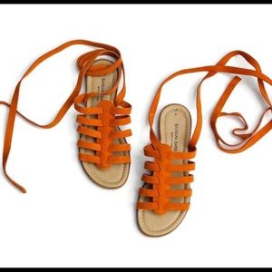 Barbara Barbieri orange tie up sandals suede